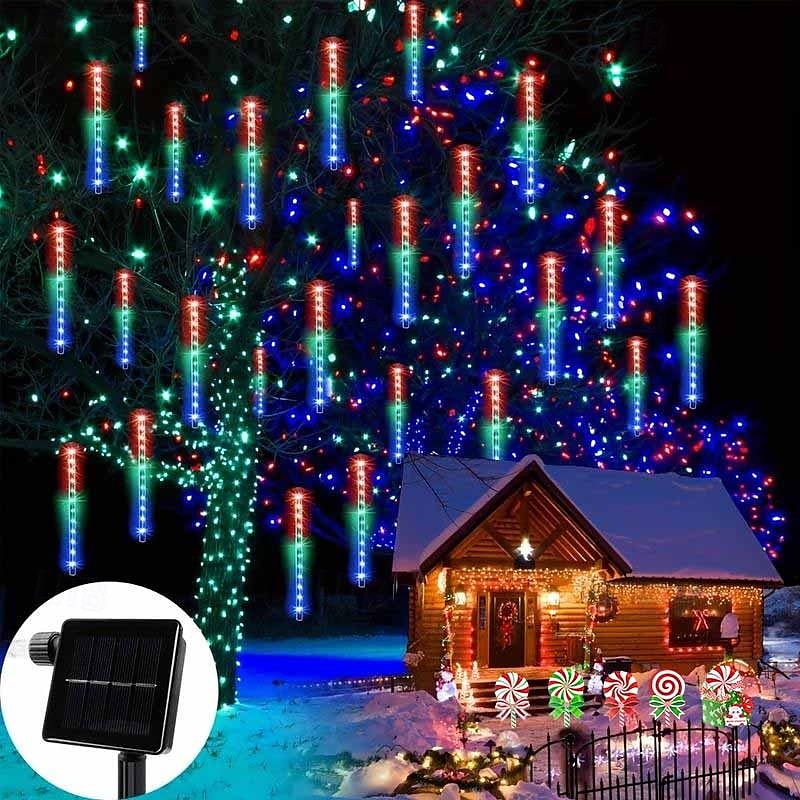 1 Stück Solar-Meteorschauerlicht, 30 cm, 8 Röhren, 192 LEDs, Weihnachtsbaumbeleuchtung für die Traufe, Weihnachtsbaum- und Gartendekoration 2025 - $26.99 –P9