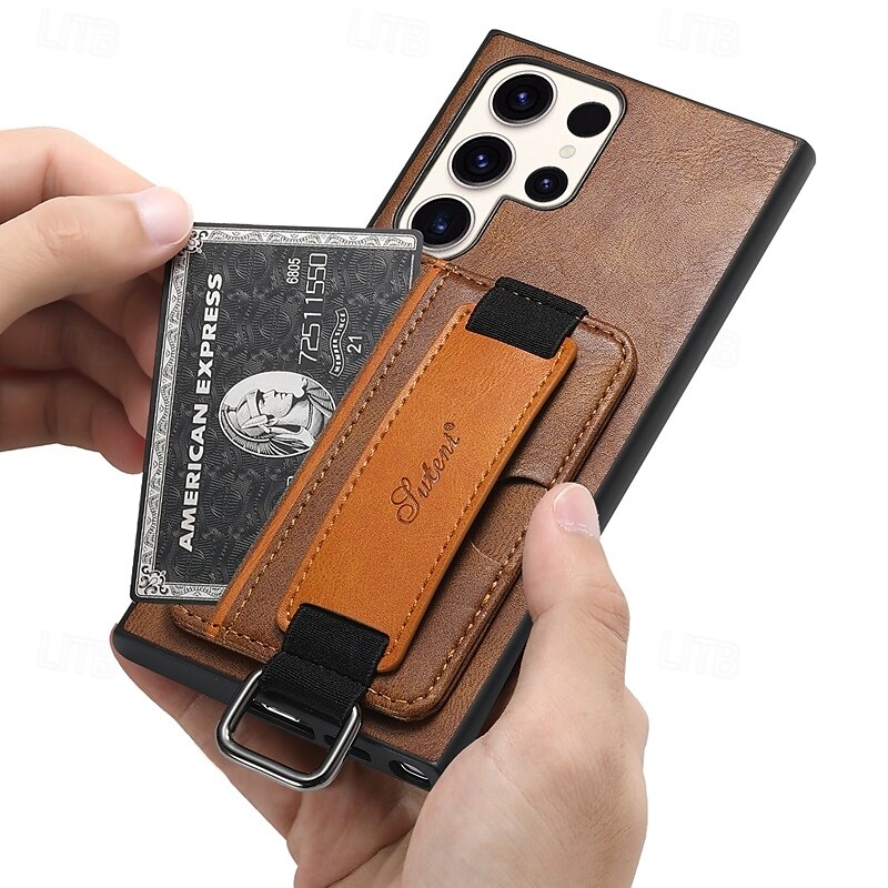 telefon Carcasă Pro S24 S24 Ultra Plus S23 Ultra Plus S23 S22 S22 Plus Ultra S25 Ultra Zadní kryt se stojánkem s poutkem na zápěstí Slot pro kartu Retro TPU PC PU kůže 2025 - $19.99 –P3
