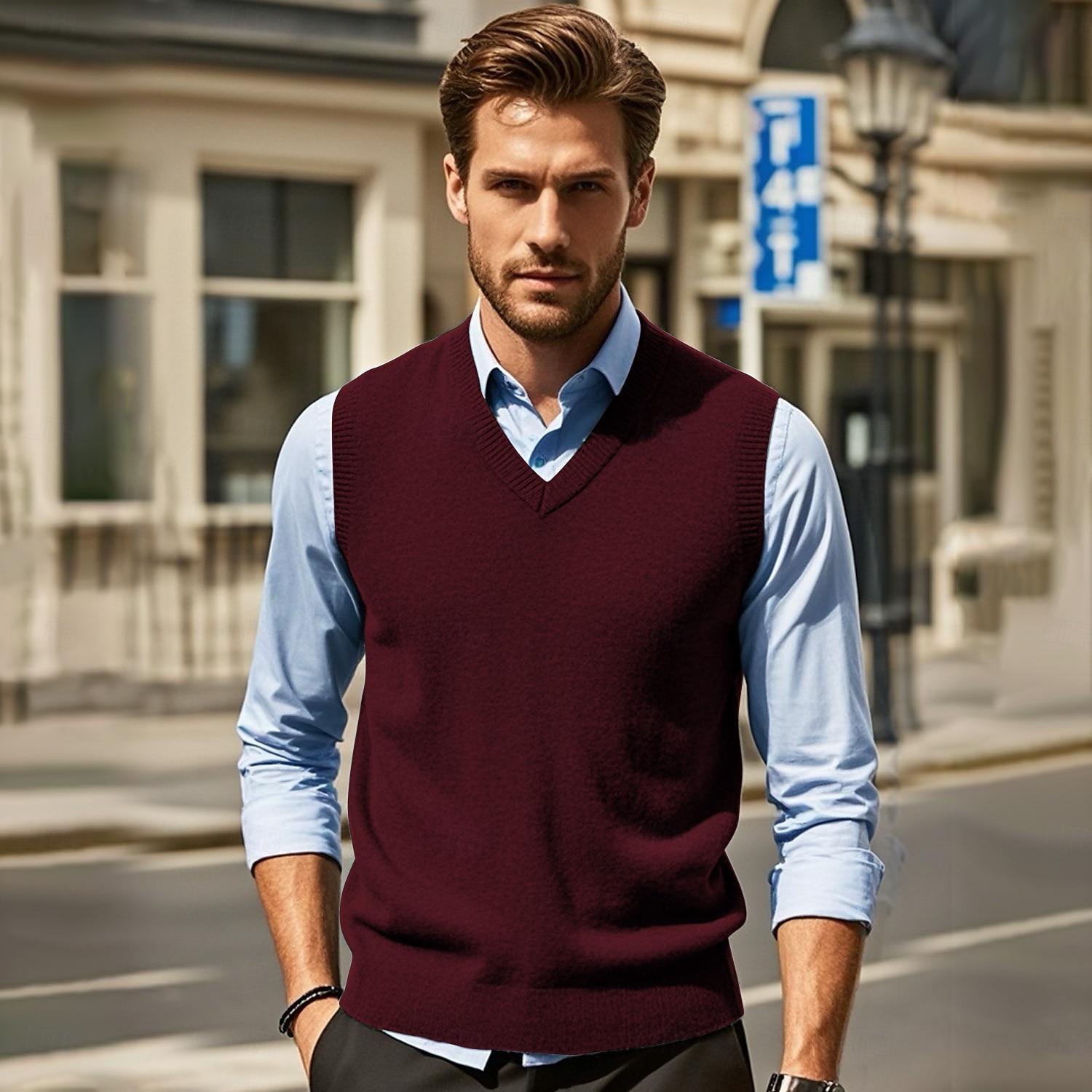Herren Pullunder Pullover Kleid Pullover Weste Strickpullover Gerippt Stricken Standard Strick Glatt V Ausschnitt Modisch Brautkleider schlicht Freizeitskleidung Verabredung Bekleidung Herbst Winter 2025 - $26.99 –P6