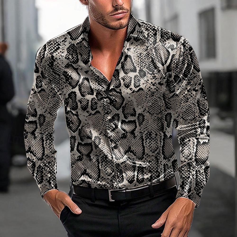 Herr Serpentin Casual skjorta Knapp upp skjorta Långärmad Mode Casual Fest Ledigt Vår Höst Vinter Hög krage Mörkgrå 2025 - $27.99 –P4
