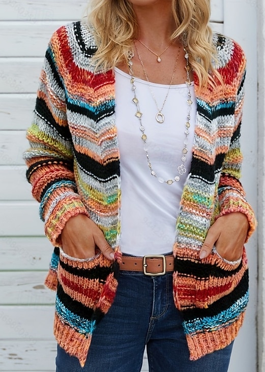 Femme Pull Chandail Gilet Cardigan Décontractées Flexible Rayé A côtes Ouvrir le devant Poche Tricoté manche longue Hauts réguliers Tricoter Extérieur du quotidien Fin de semaine Rouge Bleu Automne de 2025 ? $72.99 –P2