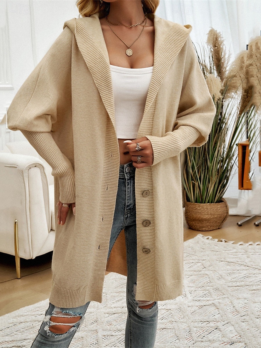 Per donna Felpa Cardigan Informale Morbido Colore puro A coste Con cappuccio Bottoni Tasche Lavorato a maglia Manica lunga Maglie lunghe Maglia Esterno Giornaliero Fine settimana Nero Fucsia Autunno del 2025 a $78.99 –P5
