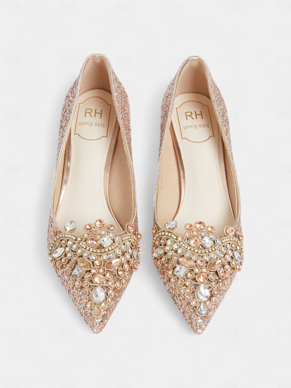 Pantofi cu toc de mireasă cu sclipici auriu și șampanie, pantofi stiletto cu cristale pentru nunți de lux și de seară 2026 - $59.99 –P5