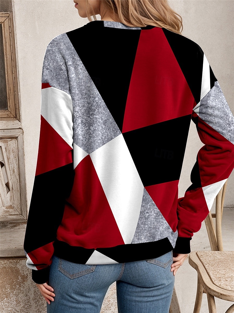 Sudadera de mujer con estampado geométrico para uso diario, informal, cuello redondo, manga larga, microelástica, otoño e invierno, cómoda, transpirable, tejido suave 2025 - $24.99 –P2