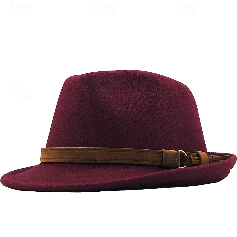 Men's Sun Hat Cowboy Hat Panama Hat Fedora Trilby Hat Black Wine Woolen Vintage Style Fashion 18th Century State of Texas Daily Theme Party Solid / Plain Color Sunscreen Cosplay 2026 - $13.49 –P1
