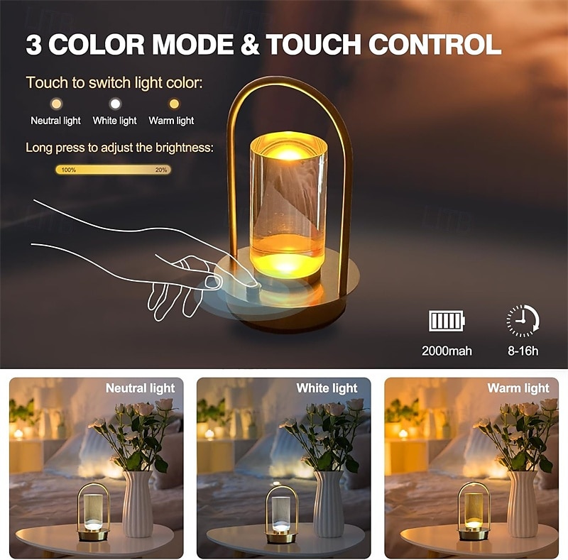 USB Rechargeable Wireless Table Lamp Tri-color Dimmer Bedside Lantern Desktop Night Light Touch Atmosphere Light For Home Hotel Camping Light dining Table Lighting 1pc 2025 - $43.99 –P9