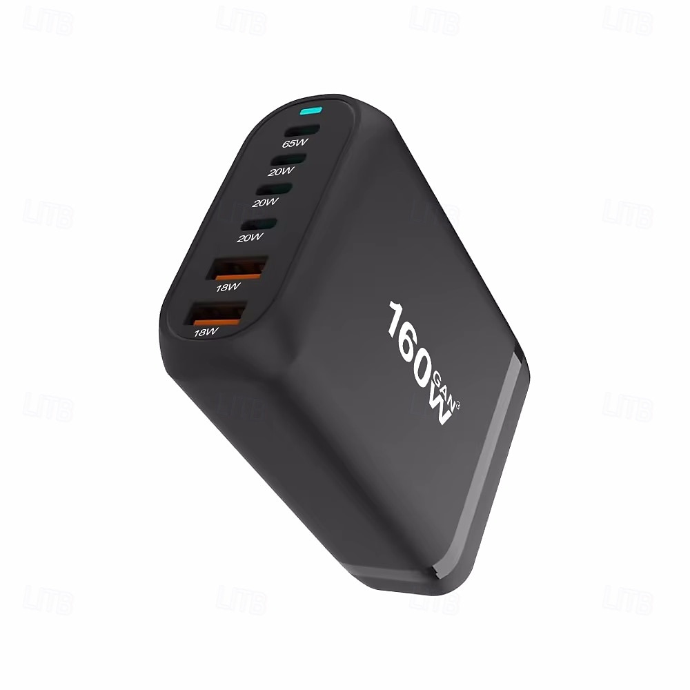 160w gan snel opladen 3.0 usb type c snellader mobiele 6-poorts usb type c pd-lader handig om mee te nemen tabletlader 2025 - $44.99 –P2
