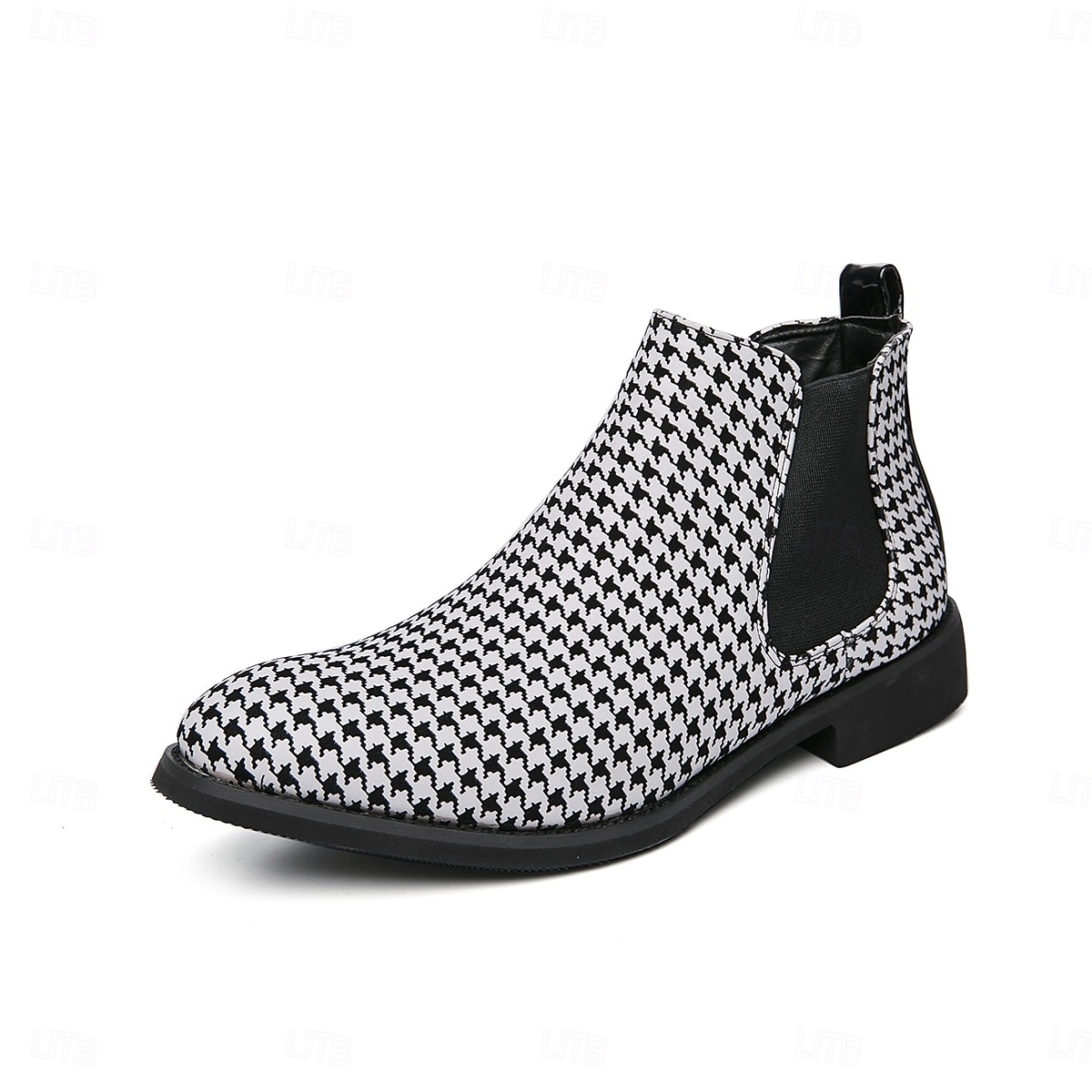 chelseaboots för män i houndstooth-mönster – klassiska slip-on ankelboots med elastiska sidopaneler för formella och vardagliga tillfällen 2025 - $54.99 –P2
