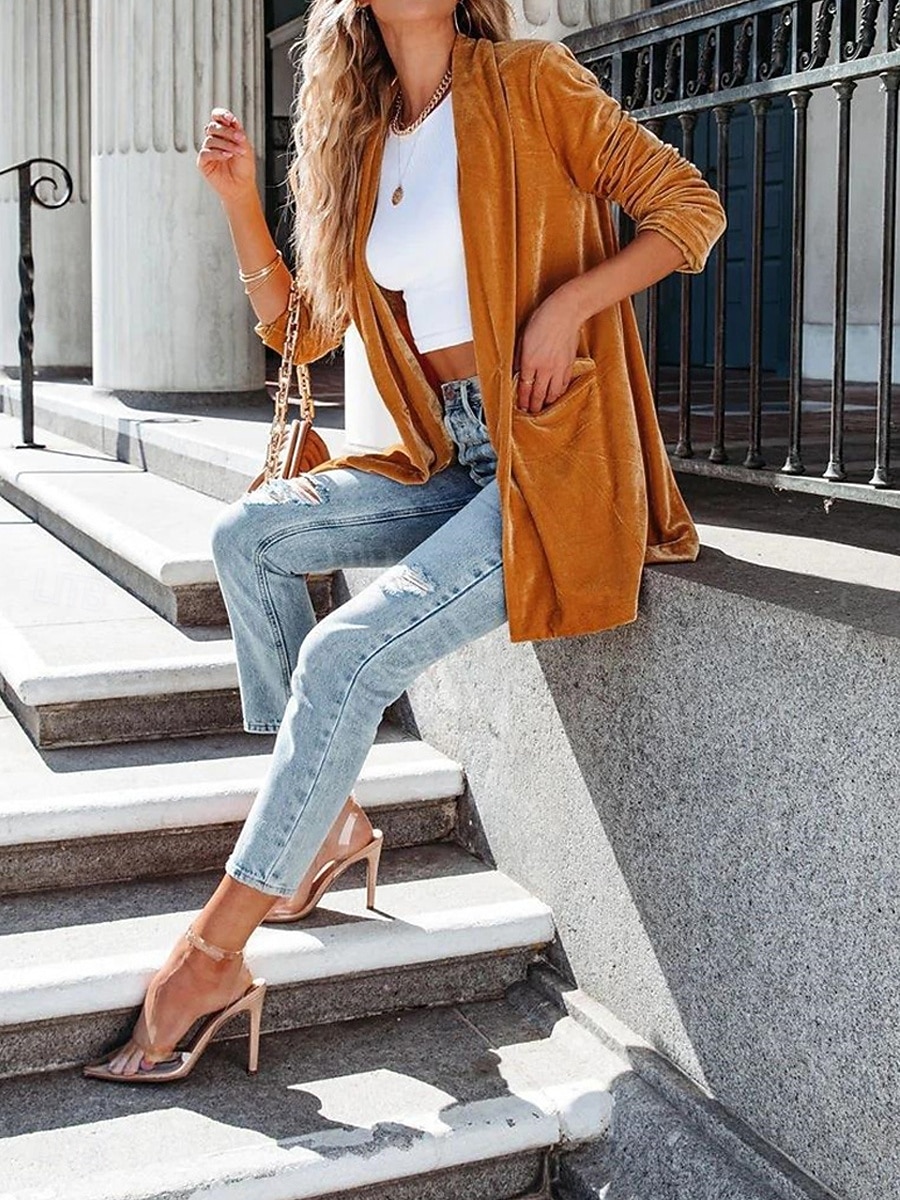 Manteau d'hiver Femme Extérieur Plein Air Usage quotidien mode Décontractées Avec poches Normal Manteau Rose Claire Vin Vert foncé Automne Hiver Ouvrir le devant Sans col Standard S M L XL 2XL de 2025 ? $31.99 –P3