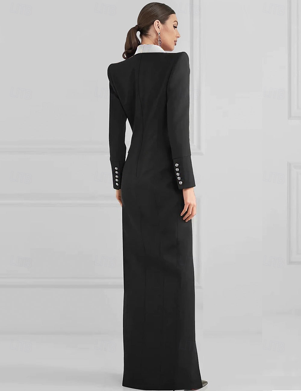 Robe blazer noire robe fourreau robe de soirée élégante robe de smoking formelle longue à manches longues col cranté poche en crêpe extensible avec poche de 2025 ? $169.99 –P2