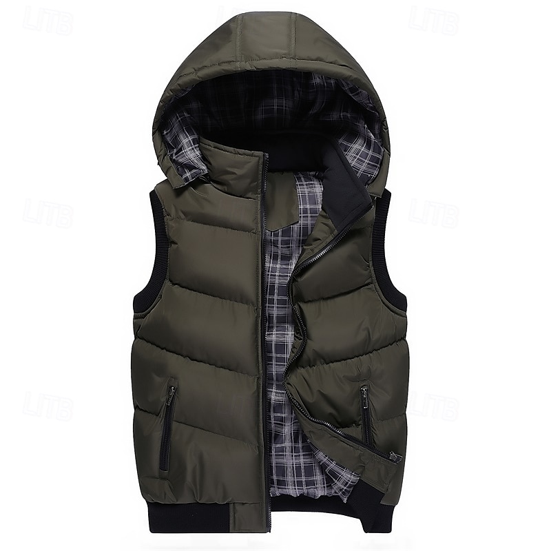 Pánské Puffer Vesta Vesta s kapucí S vycpávkou Vesta Prošívaná vesta Denní Rande Dovolená Módní Na běžné nošení Podzim zima Kapsy Polyester Zahřívací Pohodlné Barevné bloky Zip Kapuce Běžný Čern 2025 - $39.99 –P4