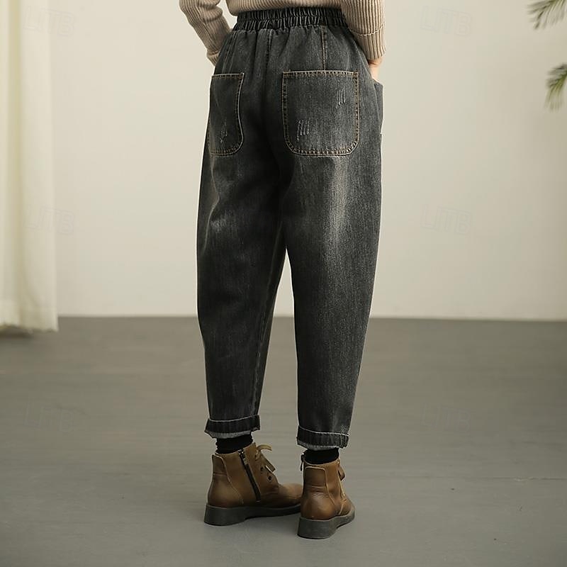 Mujer Normal Vaqueros Pantalones Harem Moda Ropa de calle Clásico Longitud total Alta cintura Color sólido Bolsillo Transpirable Suave Microelástico Exterior Casual [negro] Azul Piscina Primavera 2025 - $32.99 –P3