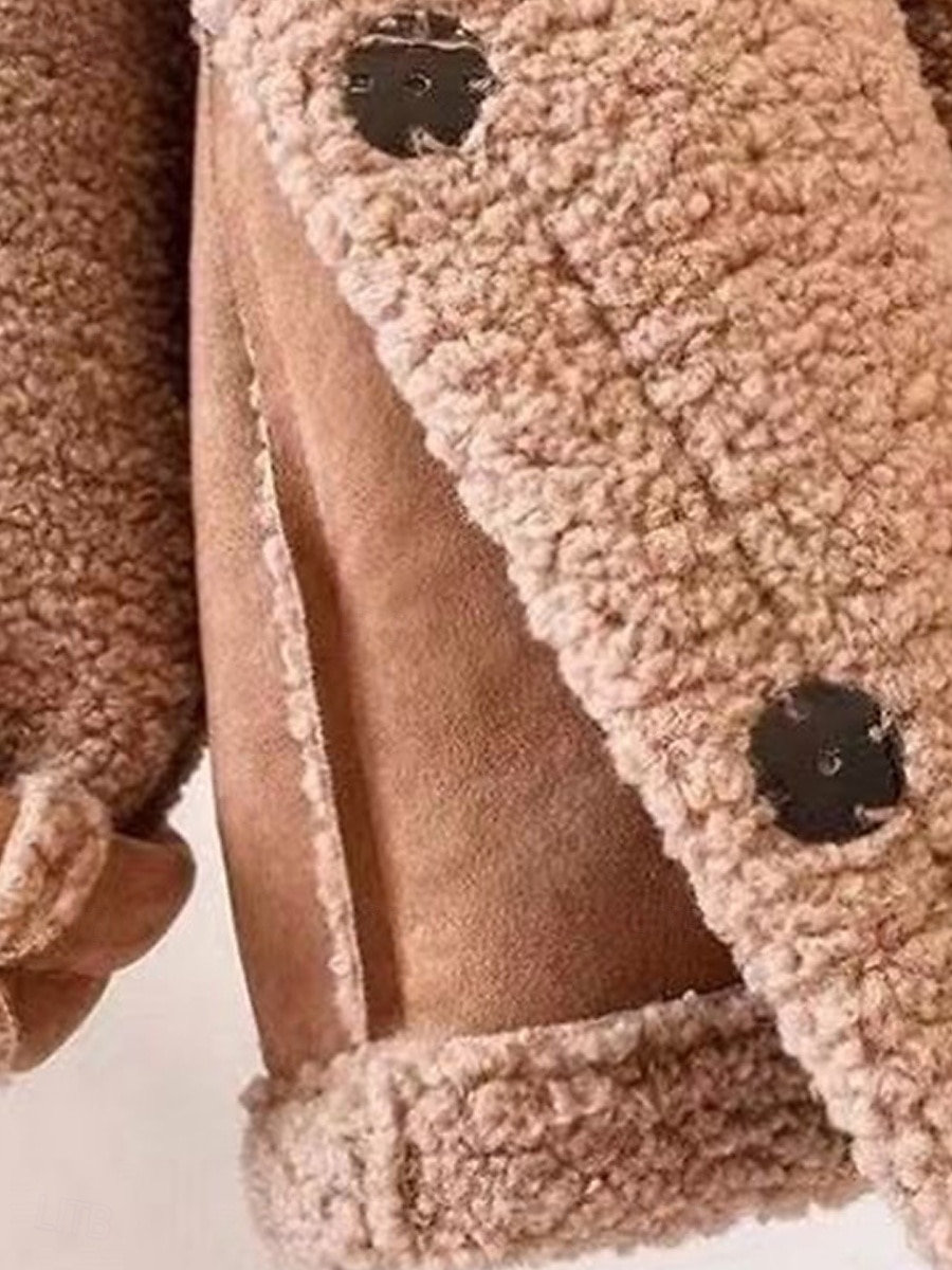 Dame Fleece-jakke Teddyfrakk Hettegenser Hold Varm Pustende Knapper Lomme Fleece Lined Fritid عادي Feriereise Gate Dagligdagstøy Ut på byen Enkeltkneppet Normal Aftæpning Normal Langermet Yttertøy 2025 - $45.99 –P4