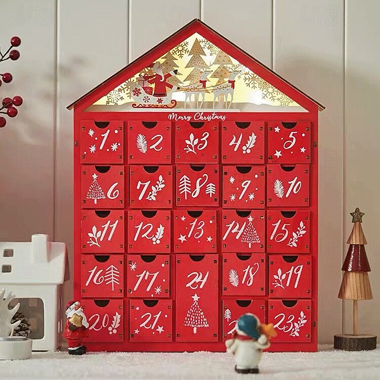 χριστουγεννιάτικο ξύλινο ημερολόγιο advent με 24 συρτάρια αποθήκευσης led ξύλινο διακοσμητικό ημερολογίου advent με χριστουγεννιάτικο δεντρόσπιτο επαναχρησιμοποιούμενο ημερολόγιο αντίστροφης μέτρησης 2025 - $39.99 –P8