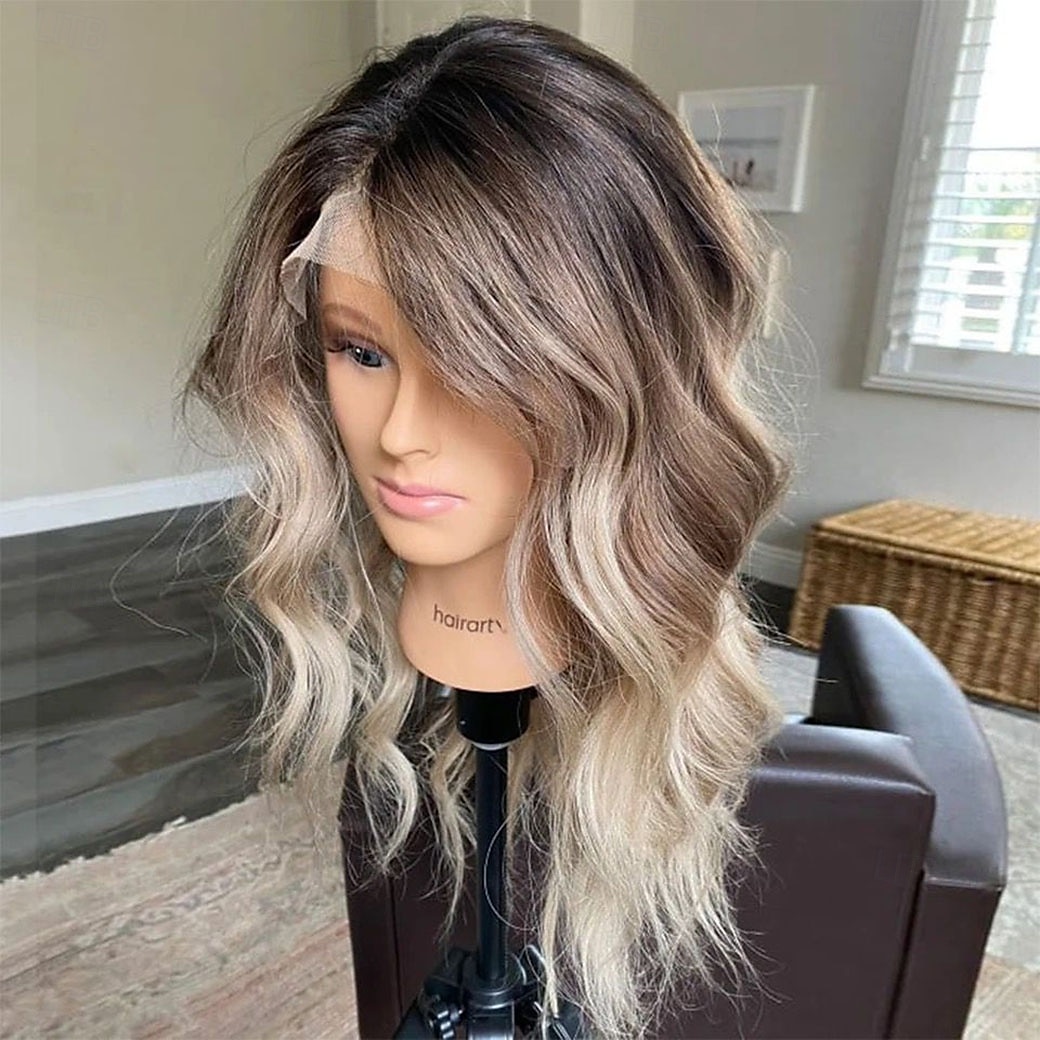 Brazilian Remy Human Hair Glueless 5x5 Lace Closure Wigs Ash Blonde Highlighted 13x4 Lace Front Wig Wavy Pre-Plucked For Women 2025 - $235.79 –P4