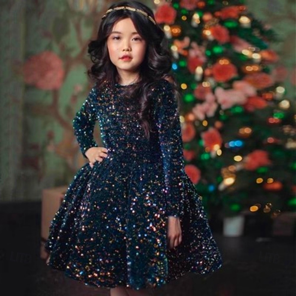 kinderkleidung Mädchen Party Kleid Feste Farbe Langarm Leistung Gitter Prinzessin Süß Gitter Mitte der Wade Etuikleid Tüll-Kleid Sommer Frühling Herbst Kinder Schwarz Wein Marineblau 2025 - $77.99 –P8