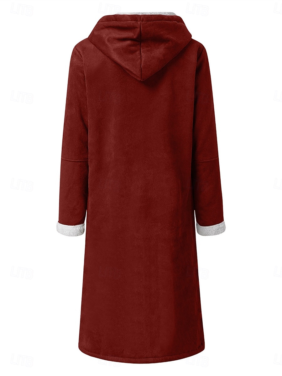 Dam Vinterkappa Teddyrock Utomhus Gata Dagliga kläder Höst Vinter Lång Täcka Normal Håller värmen Andningsfunktion Stylish Ledigt Jacka Långärmad Slät Med fickor Vin Kaki Grå 2025 - $44.99 –P8
