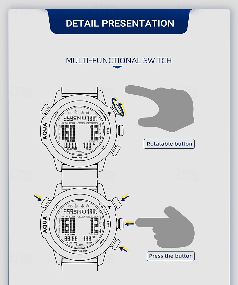 NORTH EDGE Men's Professional Diving Computer Watch Free/Scuba Diving 50M Dive Watches Altimeter Barometer Compass Digital Clock 2025 - $146.99 –P9