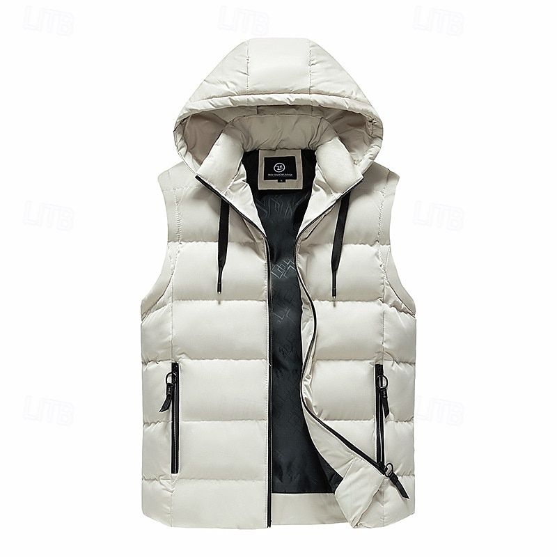 Miesten Puffer Vest Pehmustettu Liivi Gilet Tikattu liivi Päivittäin Deitti Loma Muoti Vapaa-aika Syystalvi Tasku Polyesteri Pidä lämpimänä Mukava Tavallinen Vetoketju Hupullinen Normaali Musta 2025 - $48.99 –P13