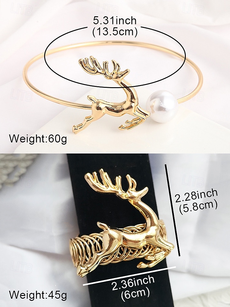 Women's Gold Reindeer Bracelet and Pearl Choker Necklace Set – Festive Jewelry for Women, Elegant Christmas Party Accessories 2026 - $9.99 –P7
