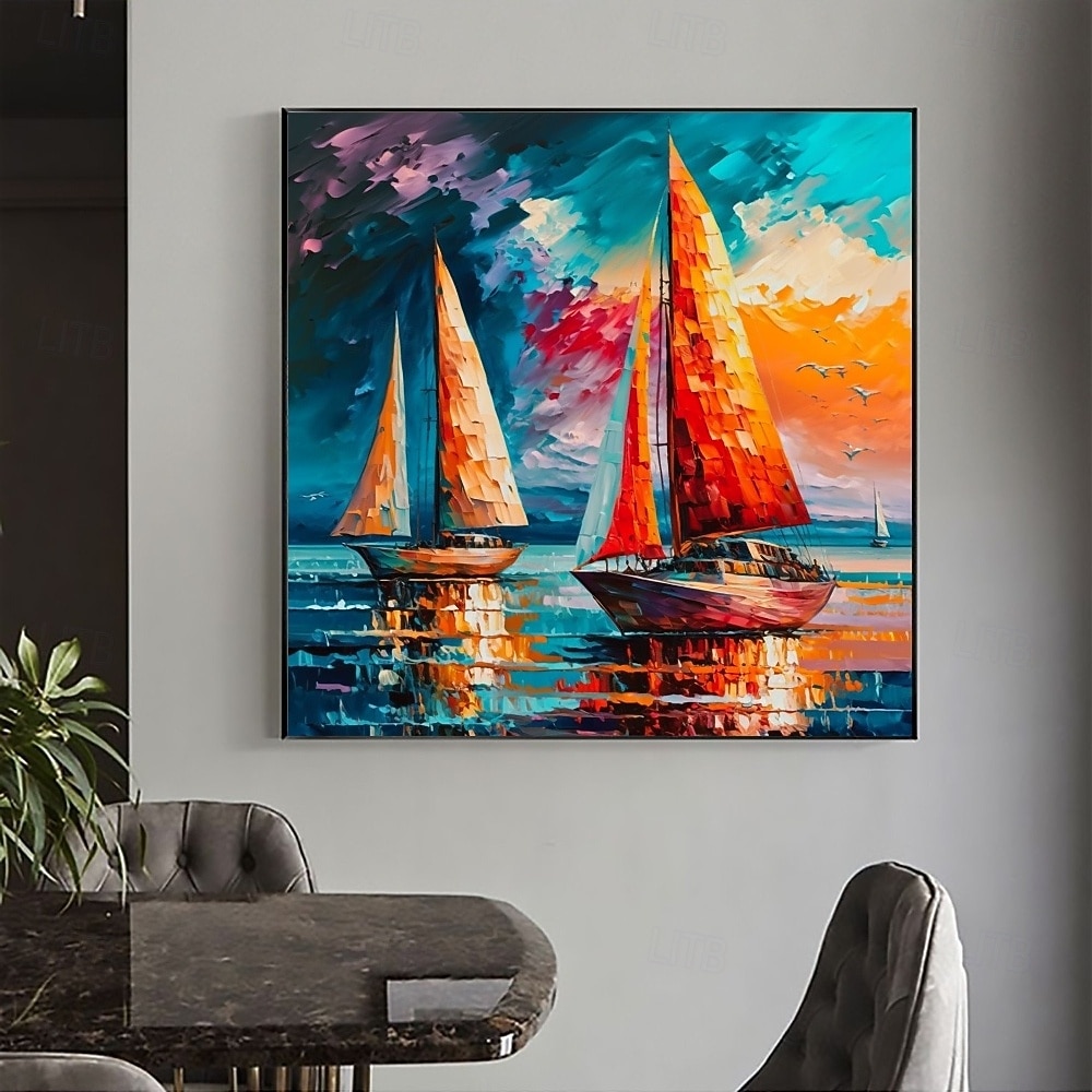 Segelboot-Ölgemälde, handgefertigt, abstraktes Segelboot-Kunstgemälde auf Leinwand, handgefertigtes nautisches Ölgemälde, große Segelschiff-Gemälde, Wandkunst, modernes Seestück-Gemälde für 2025 - $116.99 –P1