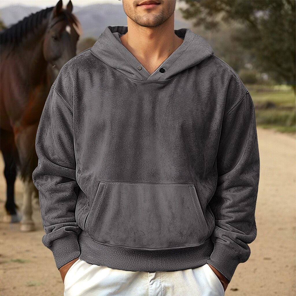 hanorac pentru bărbați din piele de căprioară artificială, hanorac, sport de lucru simplu  & în aer liber casual streetwear de bază casual de primăvară  & toamnă inter-sezoane îmbrăcăminte 2025 - $28.99 –P7