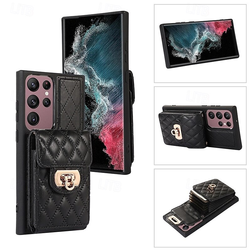 telefone Capinha Para S24 S23 S22 S21 Ultra Plus S21 FE A54 A34 A14 S20 Plus S20 Ultra A53 A12 A52 Samsung A13 5G S20 FE Capa traseira Com Suporte com cordão Slot para cartão Retro TPU Couro PU de 2025 por $23.99 –P4