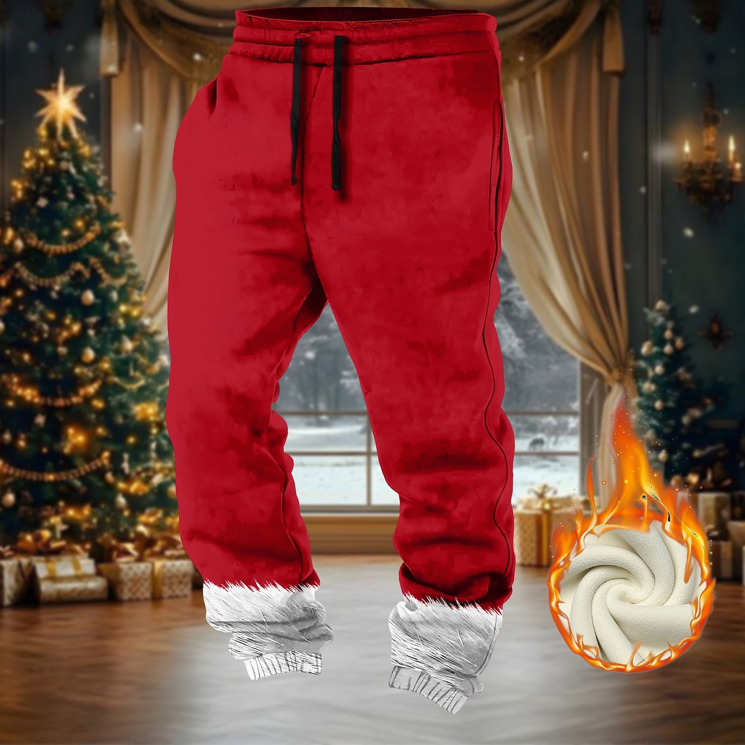 Jul Herr Ensfärgat Träningsbyxor i fleece Dragsko Elastisk midja Ledigt Utomhus Hem Festkvällskläder Ficka Thermal Vinter 3D-tryck Rubinrött 2025 - $43.99 –P1