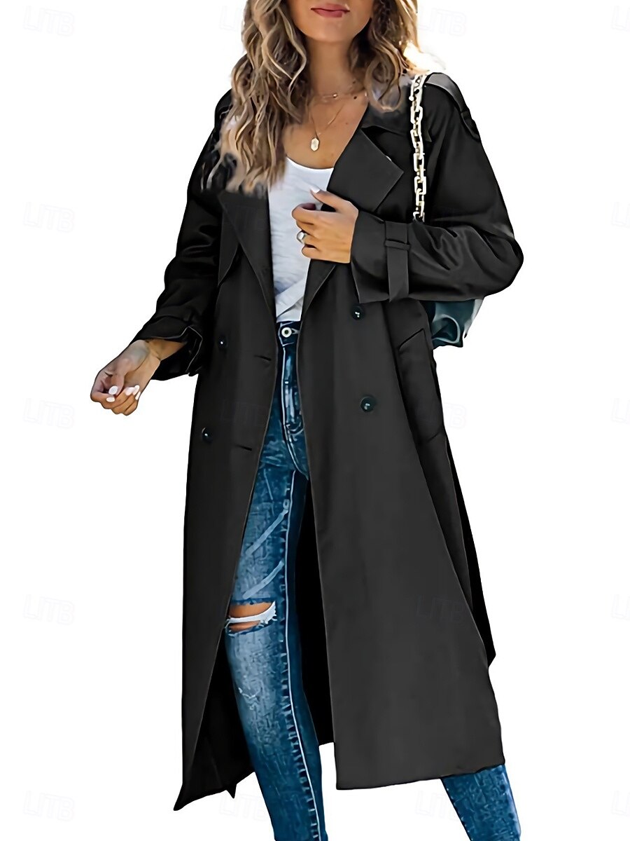 Femme Veste décontractée Travail Bouton Couleur unie Coupe Vent Mode Ample Vêtements d'extérieur manche longue Automne Noir S de 2025 ? $62.99 –P4