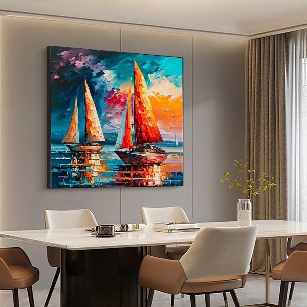 Segelboot-Ölgemälde, handgefertigt, abstraktes Segelboot-Kunstgemälde auf Leinwand, handgefertigtes nautisches Ölgemälde, große Segelschiff-Gemälde, Wandkunst, modernes Seestück-Gemälde für 2025 - $116.99 –P5