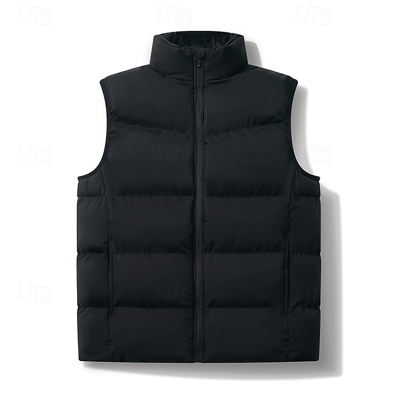 Herren Steppweste Täglich Lässig Herbst Winter Tasche Polyester Bequem Einfarbig Vorne geknöpft Stehkragen Normale Passform Schwarz Königliches Blau Dunkelgrün Hell Gray Weste 2025 - $48.99 –P5