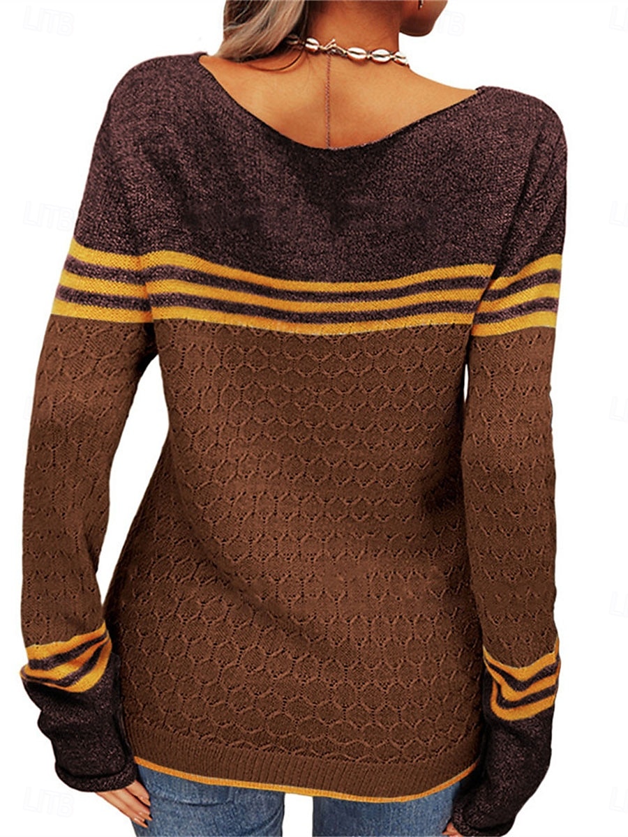 Dame Genser Pullover genser Fritid Myk Stripet Riflet Crew-hals Lapper Strikket Langermet Vanlige topper Strikke utendørs Daglig Helg Rosa Oransje Høst Vinter 2025 - $35.99 –P11