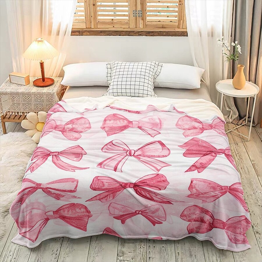 Pink Bow Blanket Soft and Cozy Throw with Elegant Bow Design Perfect for Adding a Touch of Charm and Comfort to Your Home Decor Ideal  Gift For Chirstmas Xms 2025 - $17.49 –P2