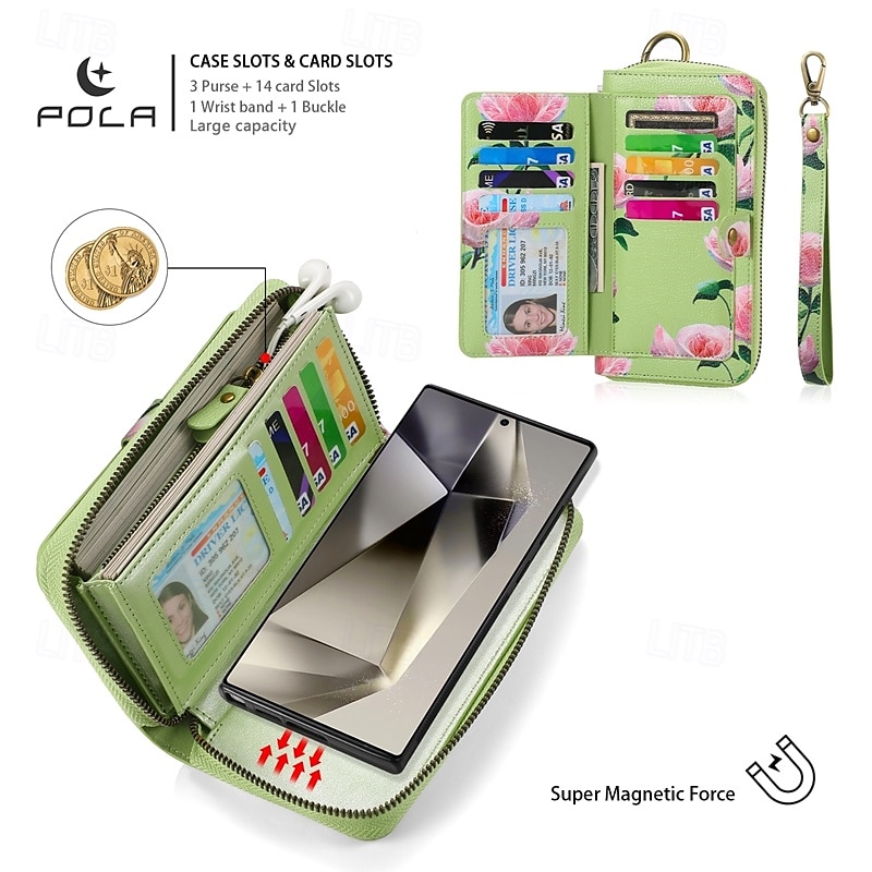 Phone Case For S24 S24 Ultra Plus S23 Ultra Plus S23 S22 S22 Plus Ultra Back Cover Wallet Case Zipper with Wrist Strap Card Slot Retro TPU PU Leather 2025 - $34.99 –P7
