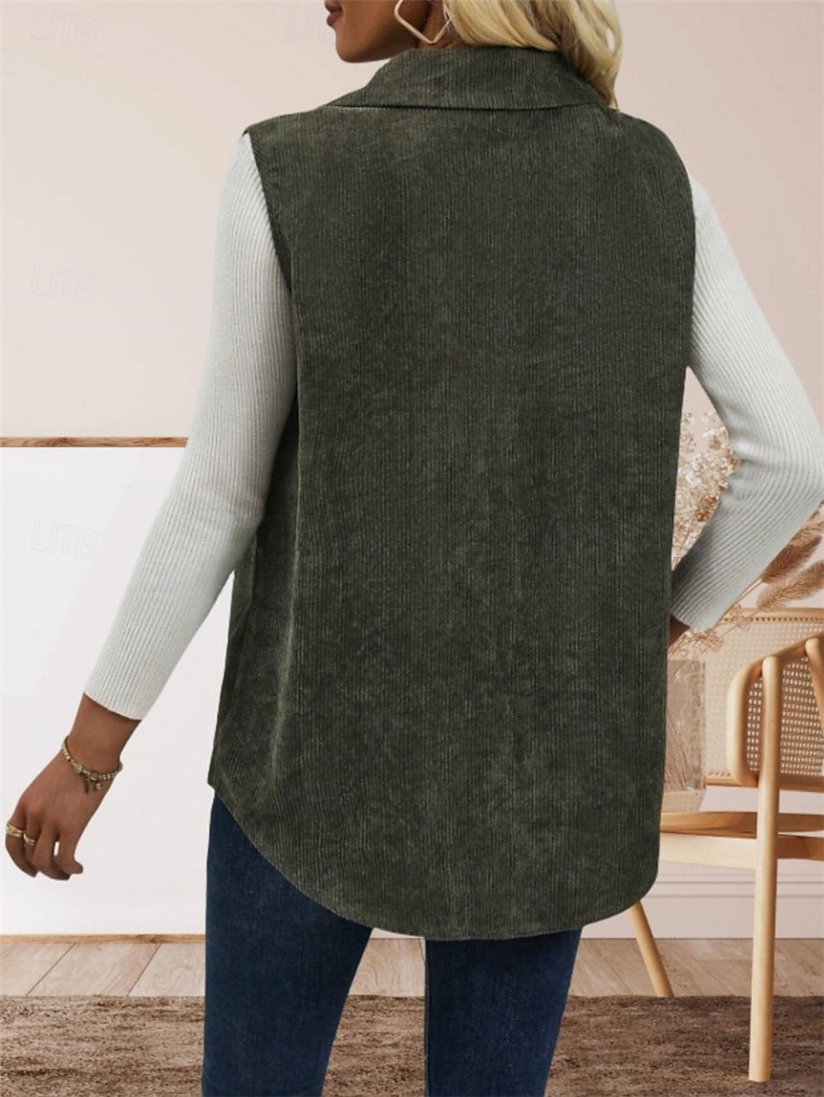 Dam Väst Utomhus Gata Dagliga kläder Höst Vinter Normal Täcka Normal Håller värmen Andningsfunktion Stylish Ledigt Jacka Ärmlös Ensfärgat Med fickor Armégrön 2025 - $41.99 –P4