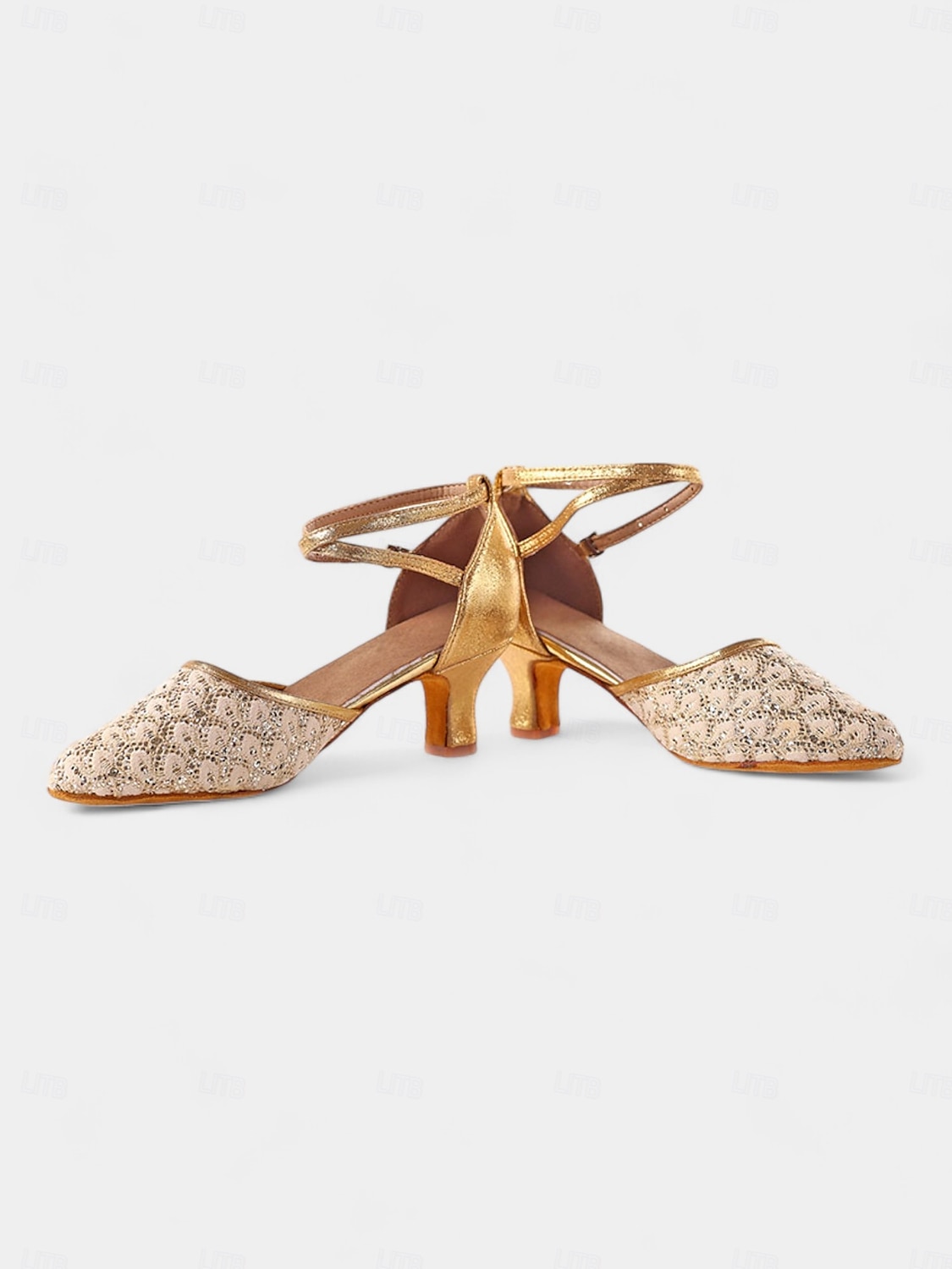 sapatos de dança femininos de renda dourada com tira cruzada e sola de camurça – saltos confortáveis para eventos de dança de salão e latina de 2025 por $34.99 –P4