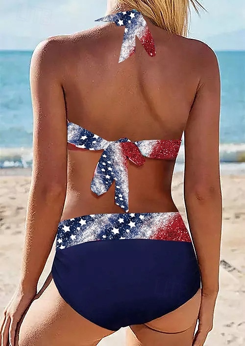 Femme Maillots de Bain Bikinis Maillot de bain Vacances Drapeau Rayé Sans Bretelles Maillots de bain de 2025 ? $23.99 –P2