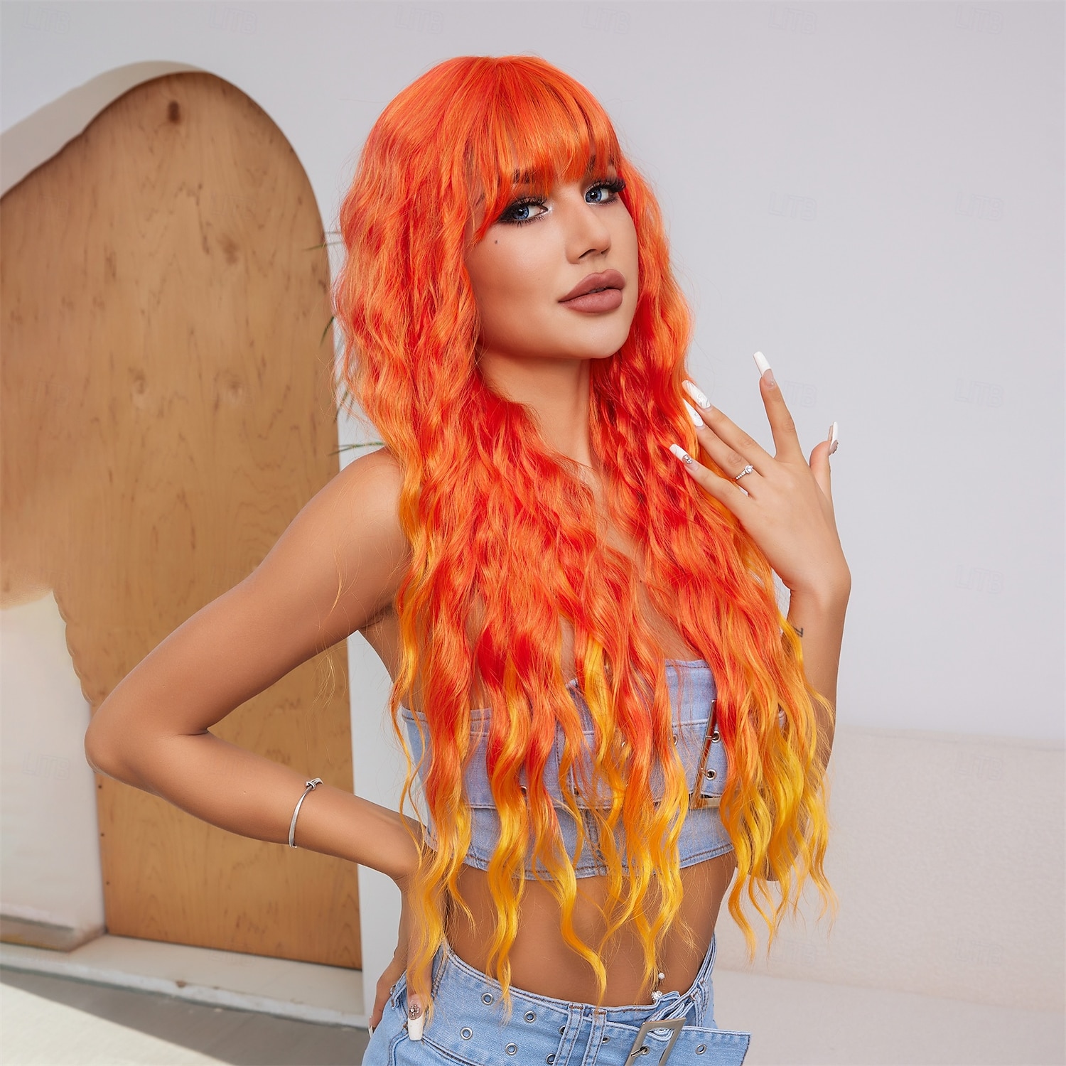 Carnival Wig 2026 Orange Wavy Bouncy Curl 28 inch Synthetic Festival Wig Mardi Gras Parade Cosplay Costume Hair for Women 2026 - $34.99 –P2