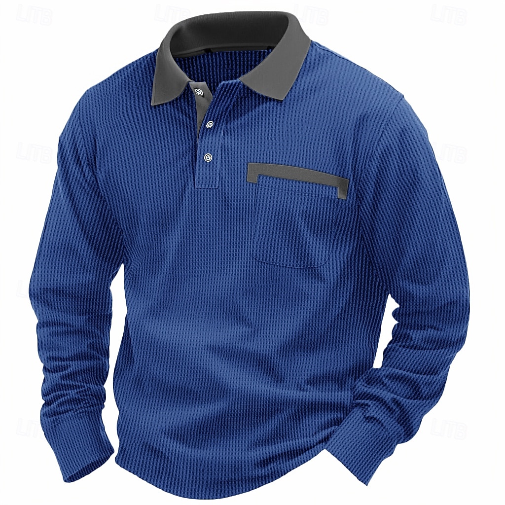 Homme Polos gaufrés Polos Formel Entreprise Revers Classique manche longue Mode basique Couleur unie Patchwork Boutons Printemps & Automne Standard Noir Blanche Rouge Bordeaux bleu marine Bleu Roi de 2025 ? $20.99 –P10
