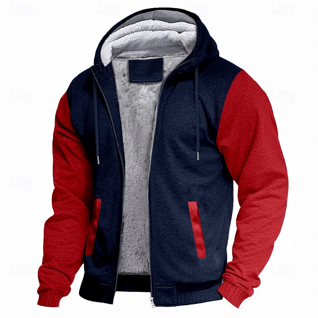 Men's Zip Hoodie Sweatshirt Fleece Hoodie Thick Hoodies Navy Blue+Light Gray Dark Gray+Black Black Red Navy Blue Hooded Plain Work Sports & Outdoor Casual Streetwear Basic Casual Spring & Fall 2025 - $37.99 –P5