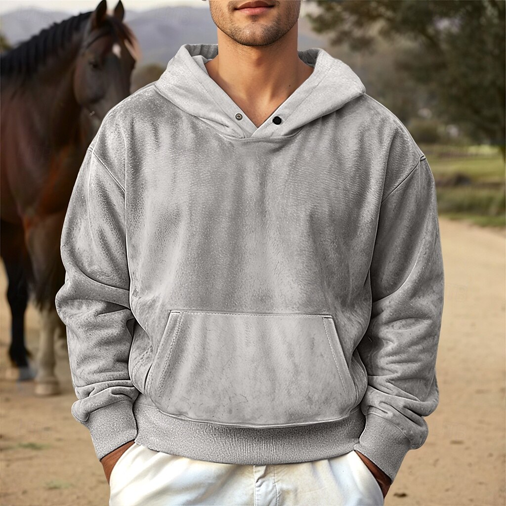 hanorac pentru bărbați din piele de căprioară artificială, hanorac, sport de lucru simplu  & în aer liber casual streetwear de bază casual de primăvară  & toamnă inter-sezoane îmbrăcăminte 2025 - $28.99 –P5