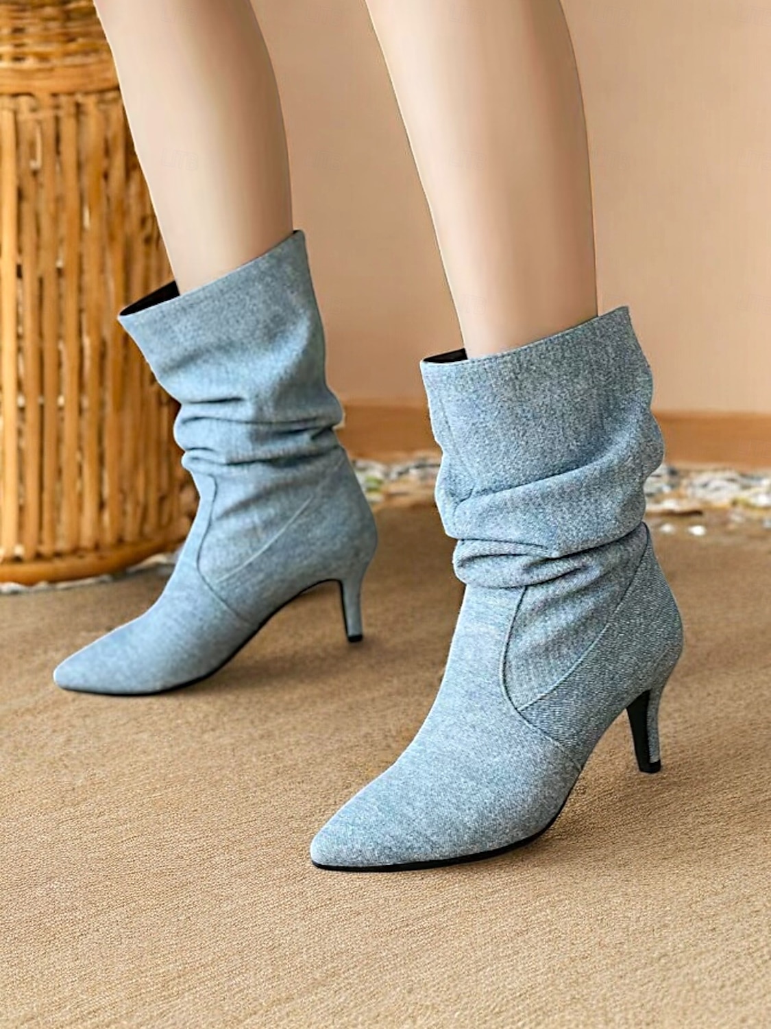 Women's Beige Slouch Mid-Calf Boots with Pointed Toe and Kitten Heel – Chic Fall Fashion for Casual and Dressy Occasions 2025 - $69.99 –P4