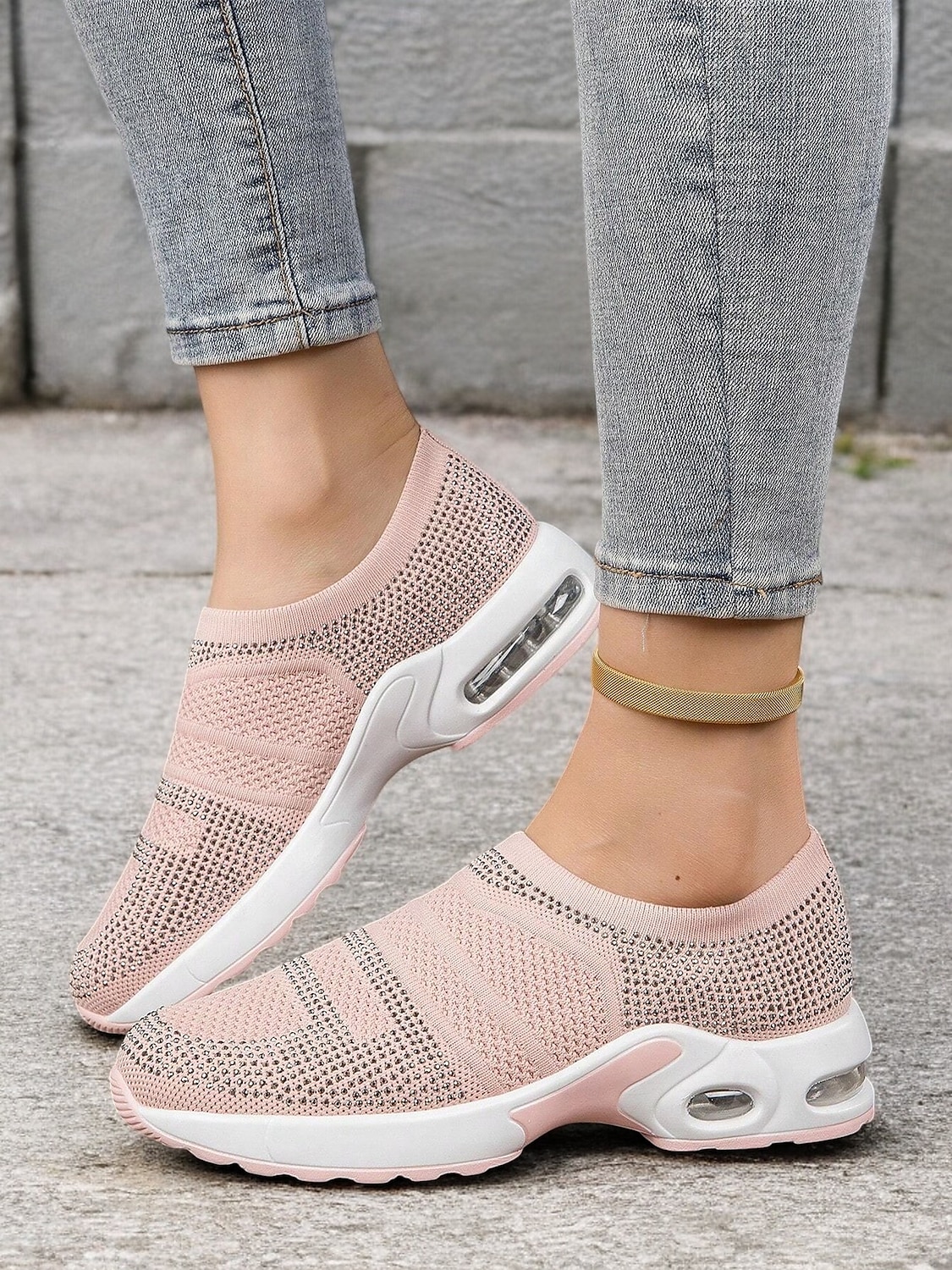 leichte lila Slip-On-Sneaker für Damen mit Strass-Details – bequeme Luftpolstersohle zum Gehen und für die Freizeit 2025 - $32.99 –P5