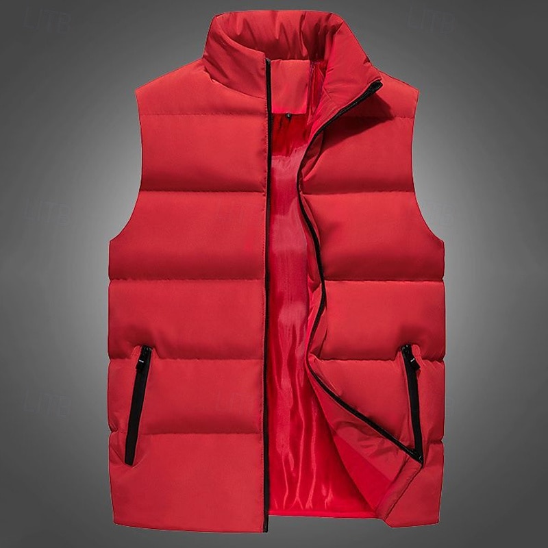 Herr Pufferväst Gilet Quiltad väst Semester Dagligen Datum Mode Ledigt Höst vinter Ficka Polyester Håller värmen Bekväm Ensfärgat Dragkedja Hög krage Normal Svart Vin Rubinrött Blå Väst 2025 - $23.99 –P5