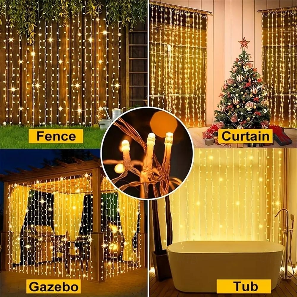 Luces de String Cortina 3x3M 300 LED 31V Calor Blanco 8 Modos Seguras para Decoración de Boda y Jardín 2026 - $50.99 –P19