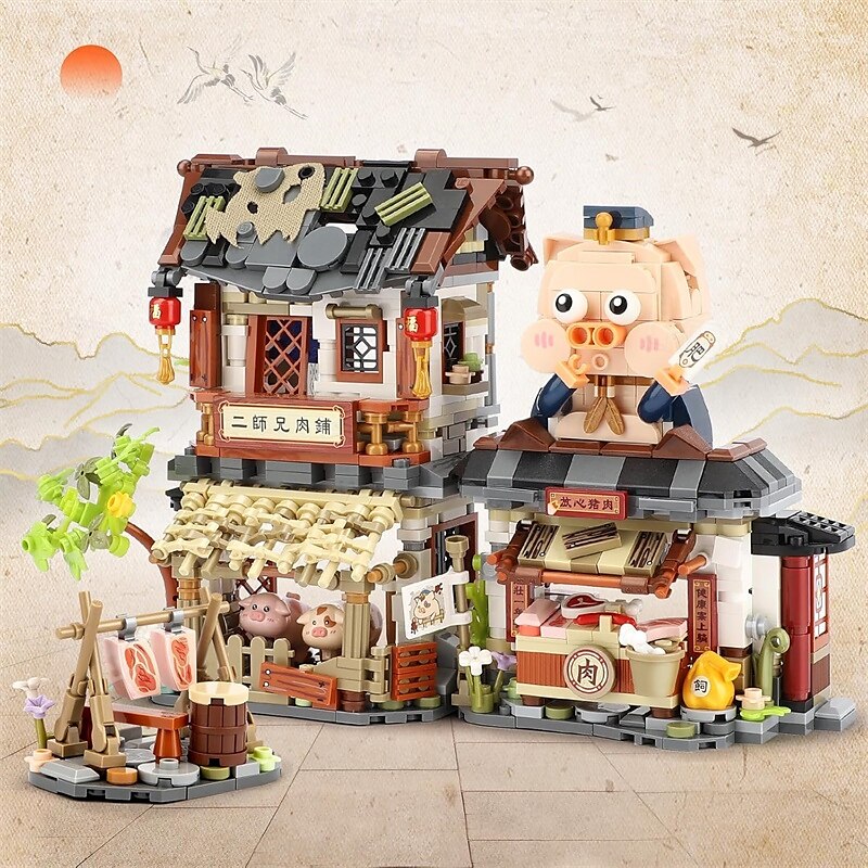 Blocs de construction mini boucherie vue de rue chinoise moc jouets de construction créatifs ensemble de modèles pour filles de 6 à 12 ans 1105 pièces jouet de construction d'architecture de de 2025 ? $32.99 –P2