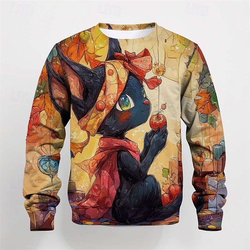Pojkar 3D Grafisk Tecknat Katt T-shirt Långärmad Vår Höst Mode Grundläggande Barn 4-12 år Rund hals Utomhus Ledigt Dagligen Normal 2025 - $13.99 –P1