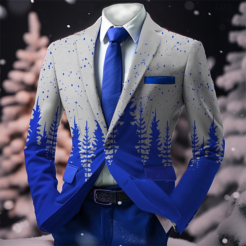 Vánoce Pánské Les Kabát Sako Prodyšné Pohodlné umělecké Na běžné nošení Párty večerní šaty Denní Festival Knoflíky 3D tisk Multi kapsa Podzim zima Přehnutý Dlouhý rukáv Rubínově červená Vodní modrá 2025 - $64.99 –P2