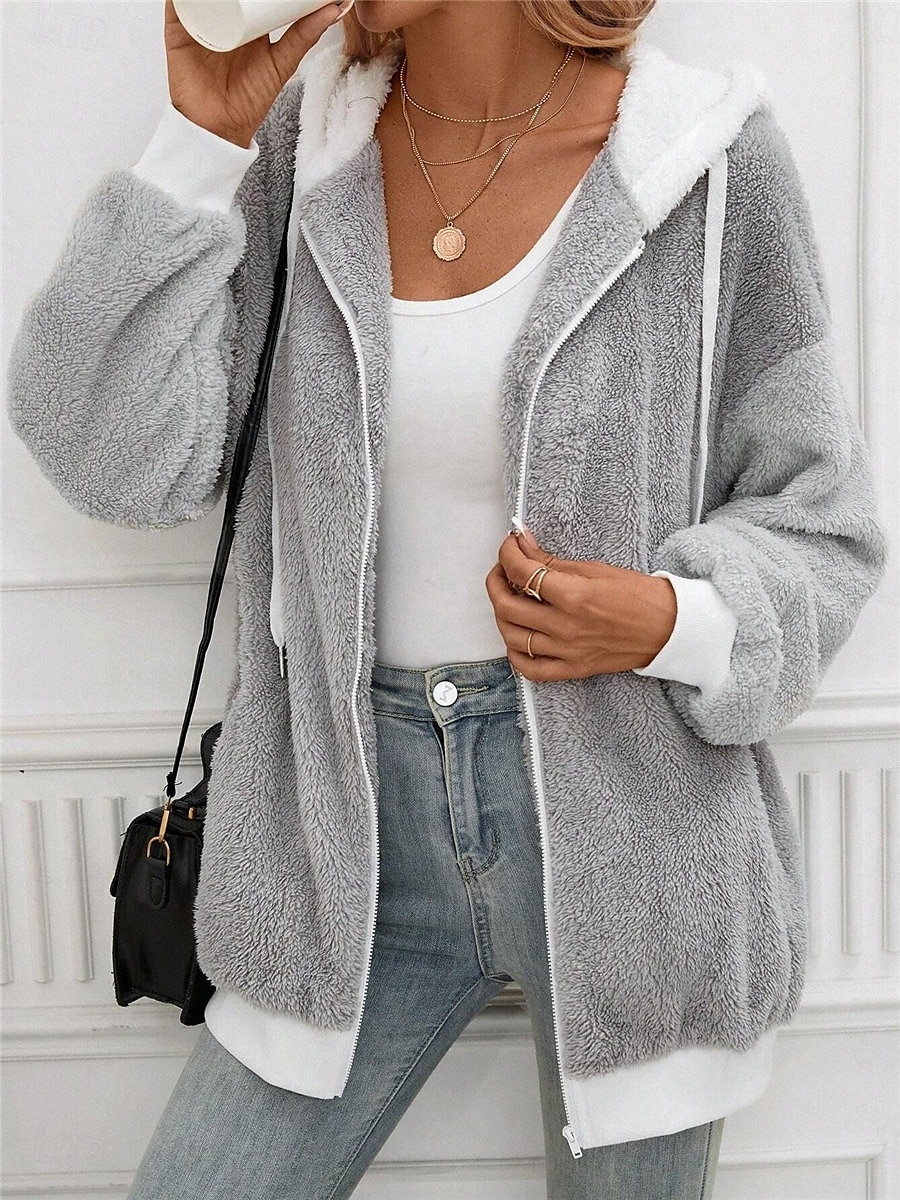 Dames Teddy jas Hoodie jas Buiten Straat Alledaagse kleding Herfst Winter Normaal jas Normale pasvorm Thermisch Warm Ademend Stijlvol Casual Jacks Lange mouw Effen Met zakken Volledige ritssluiting 2025 - $33.99 –P4
