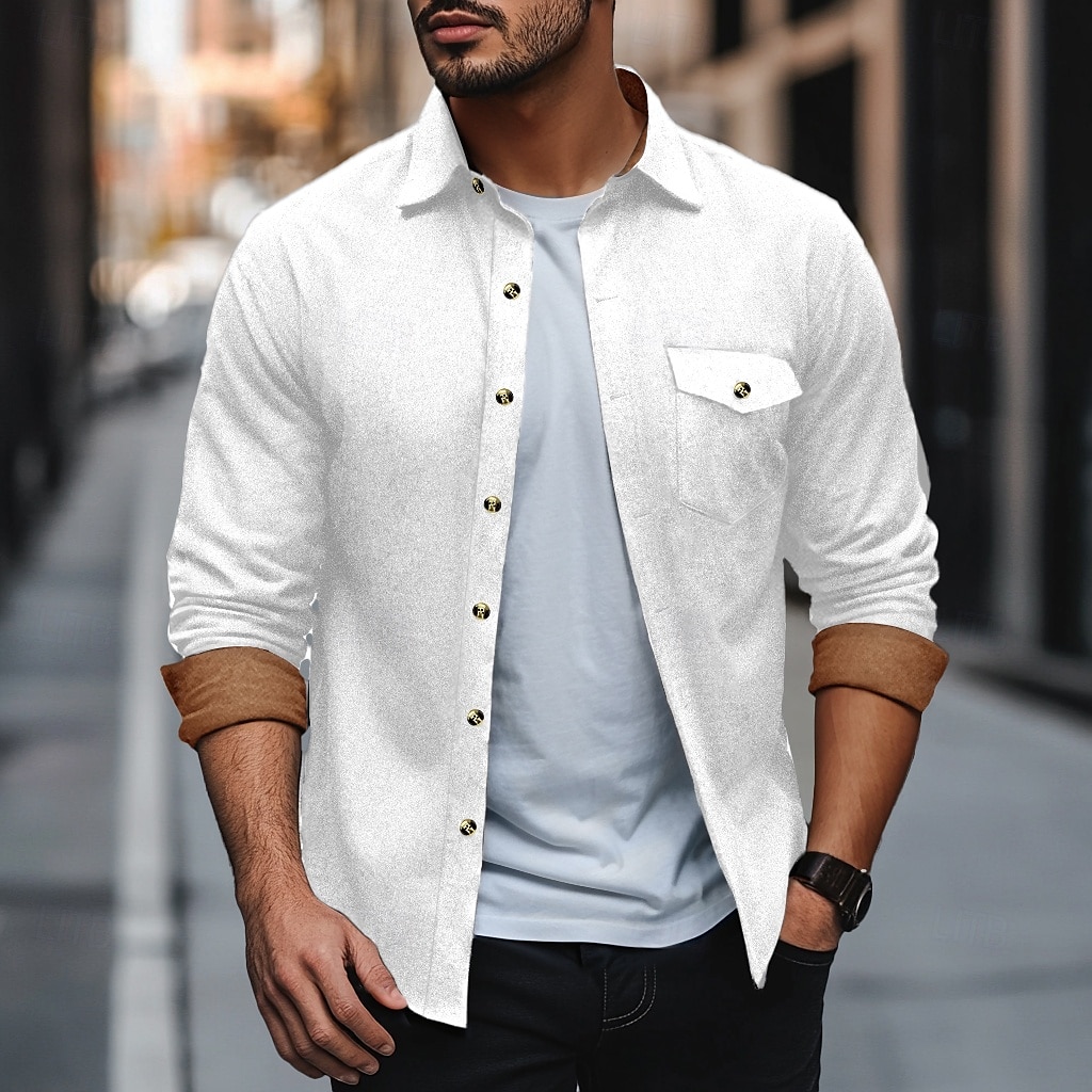 Herren Hemd Flanelljacke Flanell Hemden Knopfhemd Cargo-Shirt Feste Farbe Outdoor Arbeit Schwarz Weiß Hellgrün Wein Langarm Umlegekragen Frühling & Herbst Bekleidung Farbblock 2026 - $28.99 –P10